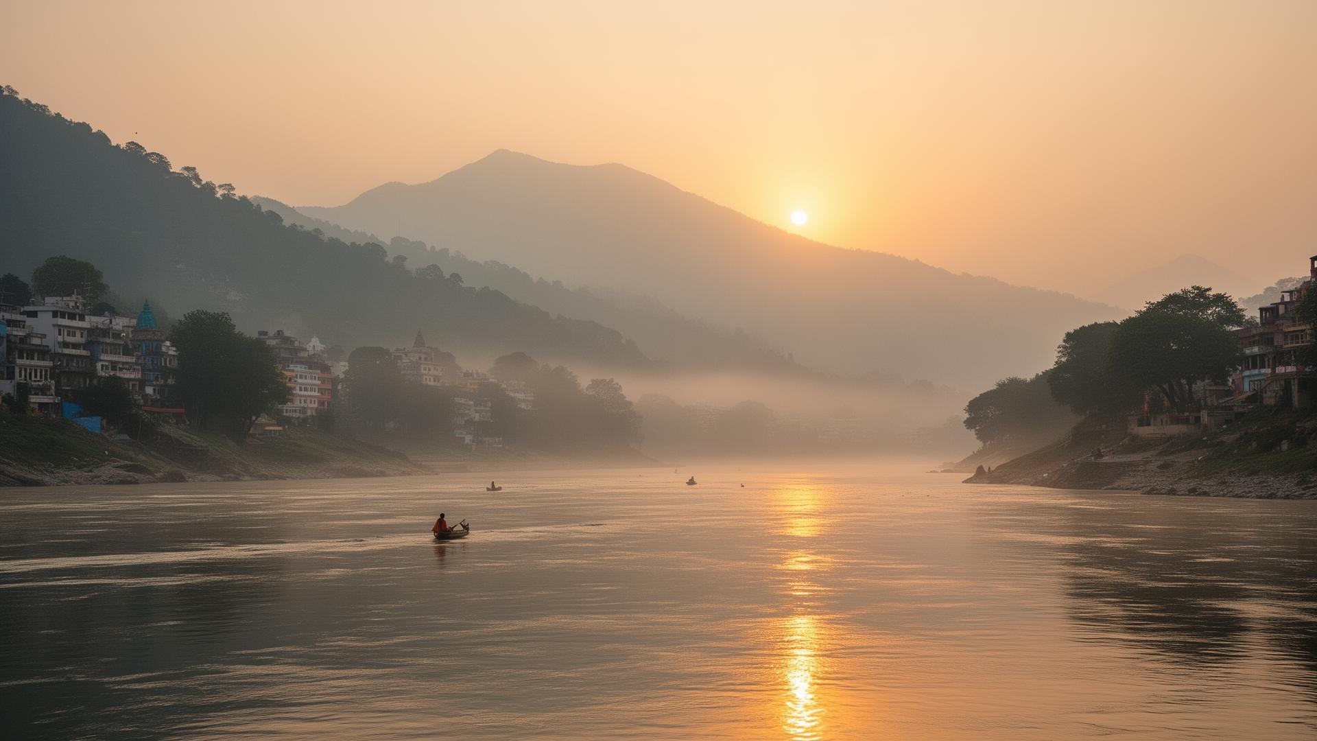Sunrise over the Ganges in Rishikesh