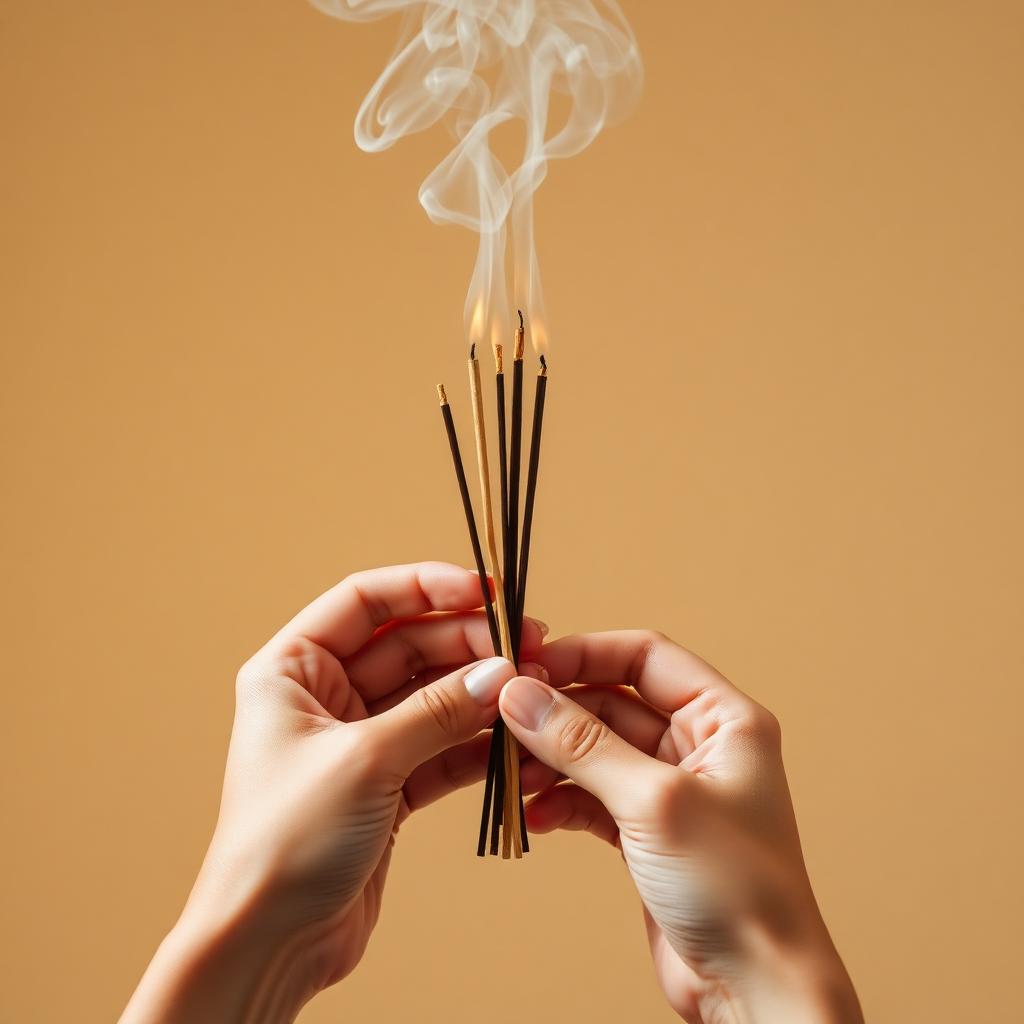 Incense being lit in a meditation space